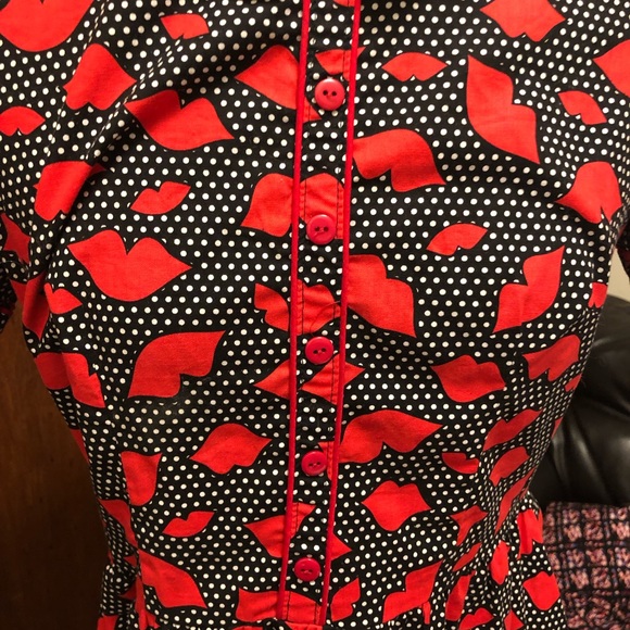 👗fit and flare 💋 dress black and white polka dot - Picture 3 of 5